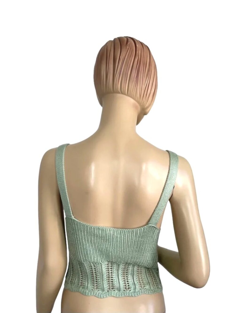 Jolie & Joy By FCT With Love Braided Lace-Up Sweater Crop Top in Sage Green - Picture 7 of 9